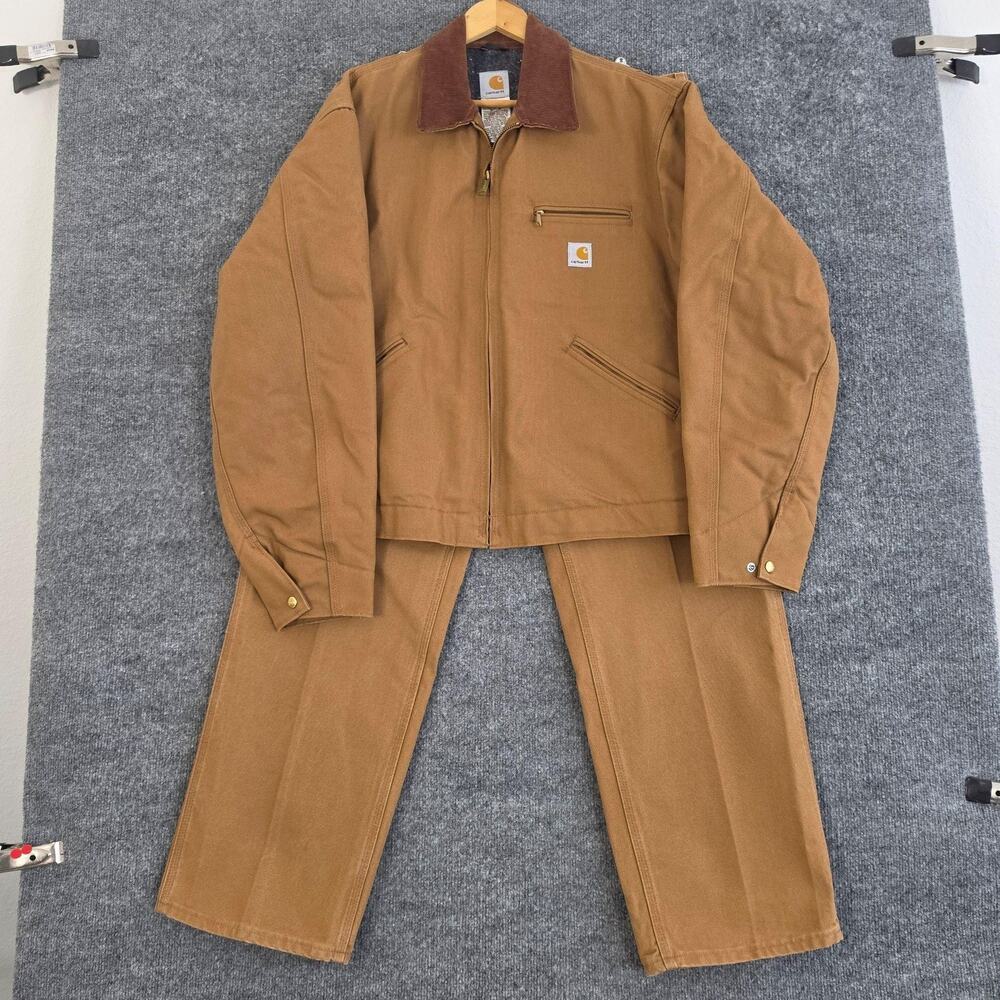 Vtg Carhartt Set Mens 46 Jacket J01 BRN Dungare Fit Pants 36x32 Duck Canvas USA